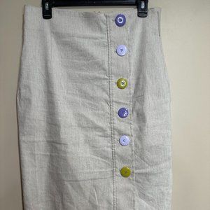 Eva Mendes Women's Pencil Skirt Linen/Rayon With Colorful Buttons Size 8